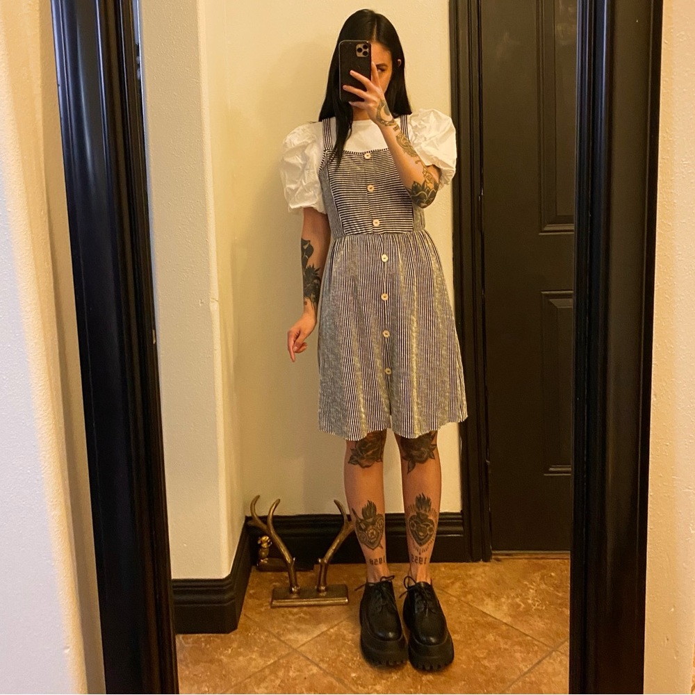Caution To The Wind black and white striped soft knit button down dress